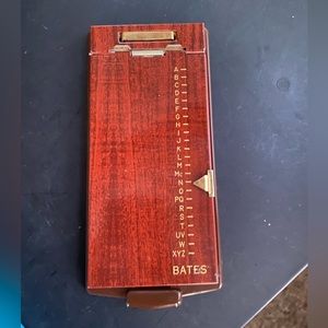 Vintage Bates Flip Up Open List Finder Secretary Model A Brown Woodgrain Metal